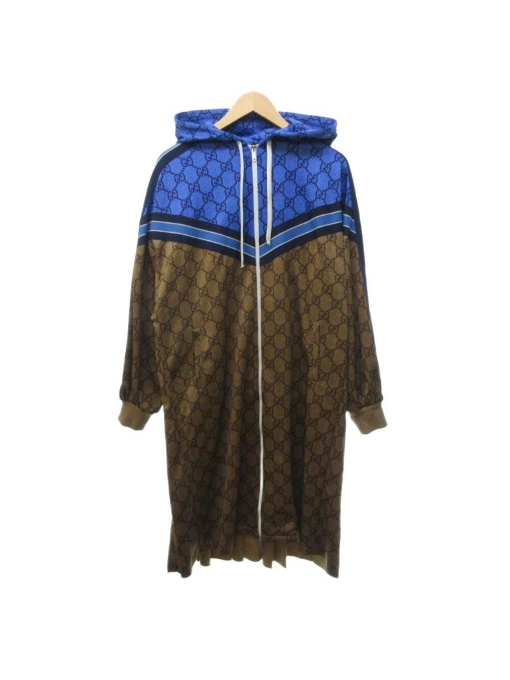 Gucci GG Technical Color Contrast Back Pleats Jersey Hoodie Brown XS